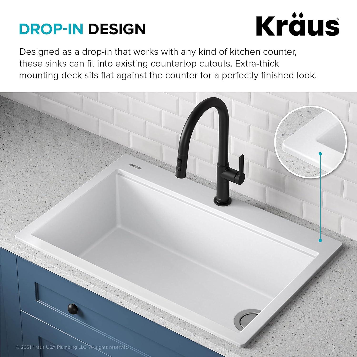 KRAUS Bellucci Workstation 33 in. Single Bowl Kitchen Sink with WasteGuard™ Garbage Disposal