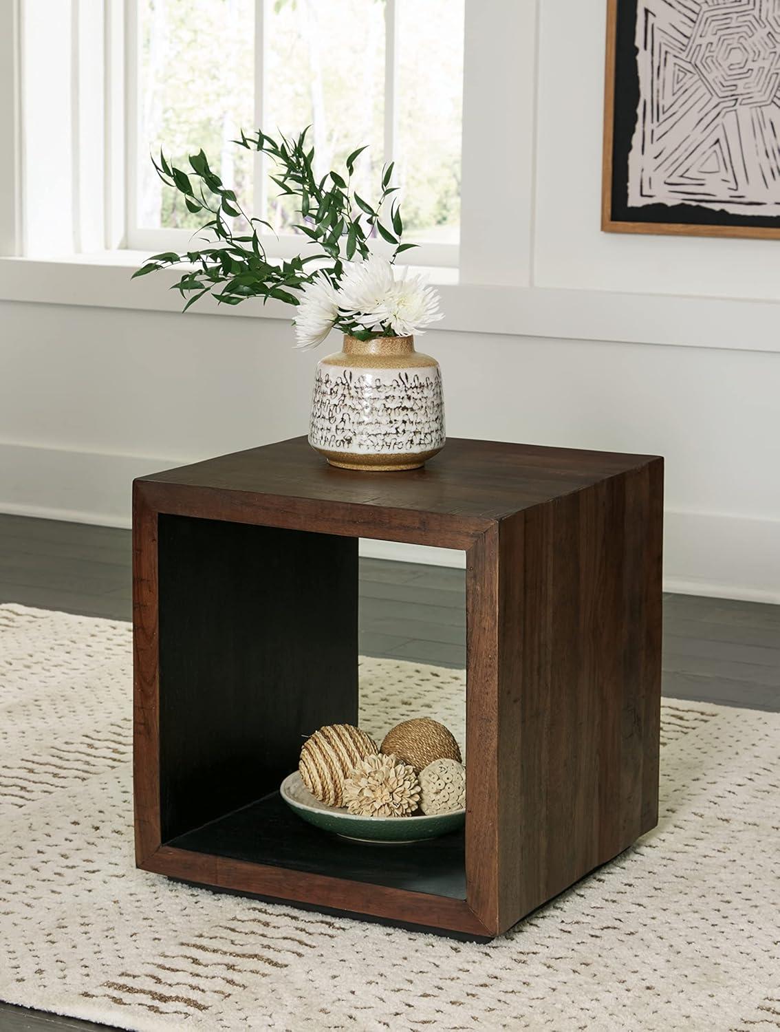 Hensington Solid Wood Block End Table with Storage