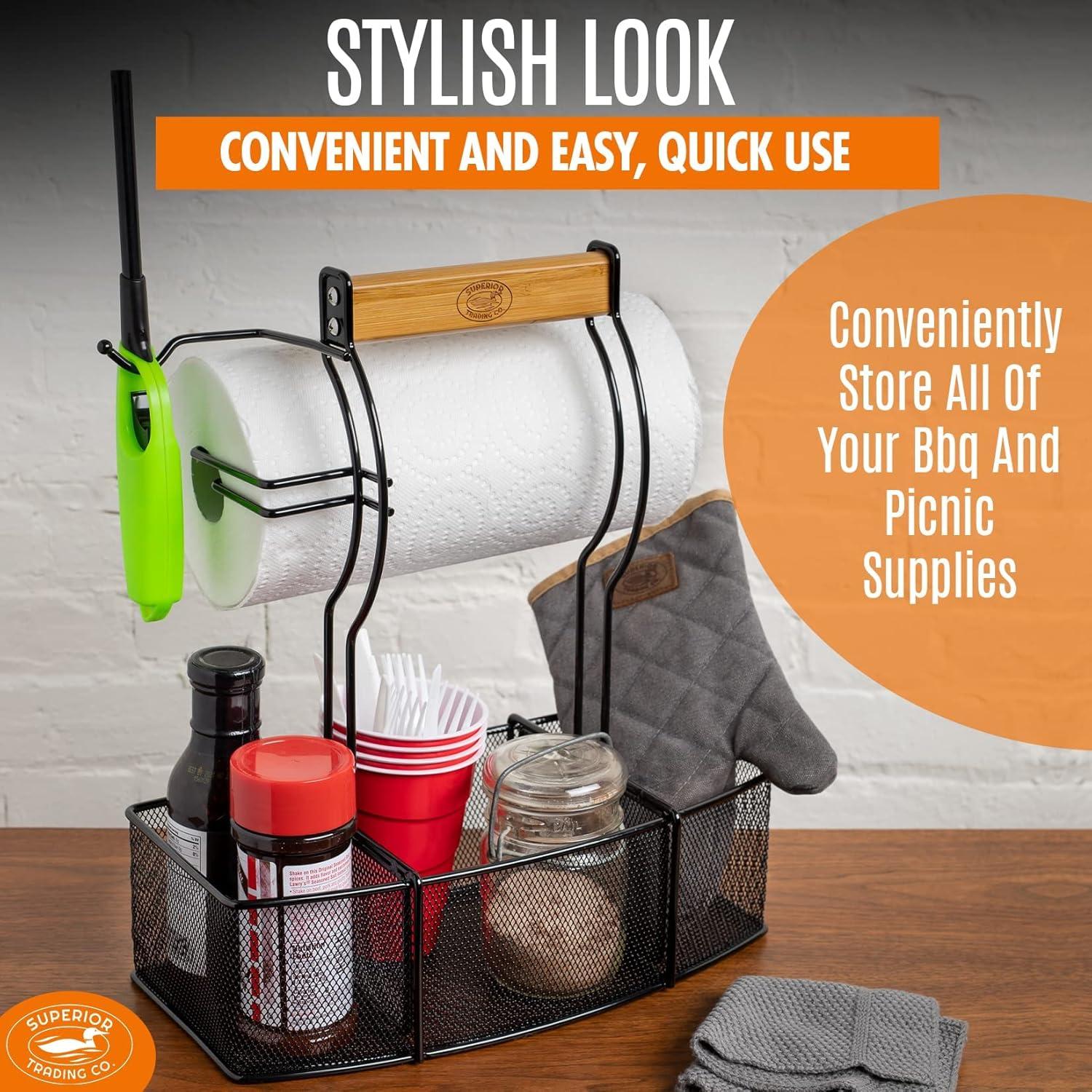 Black Stainless Steel BBQ and Picnic Caddy Organizer