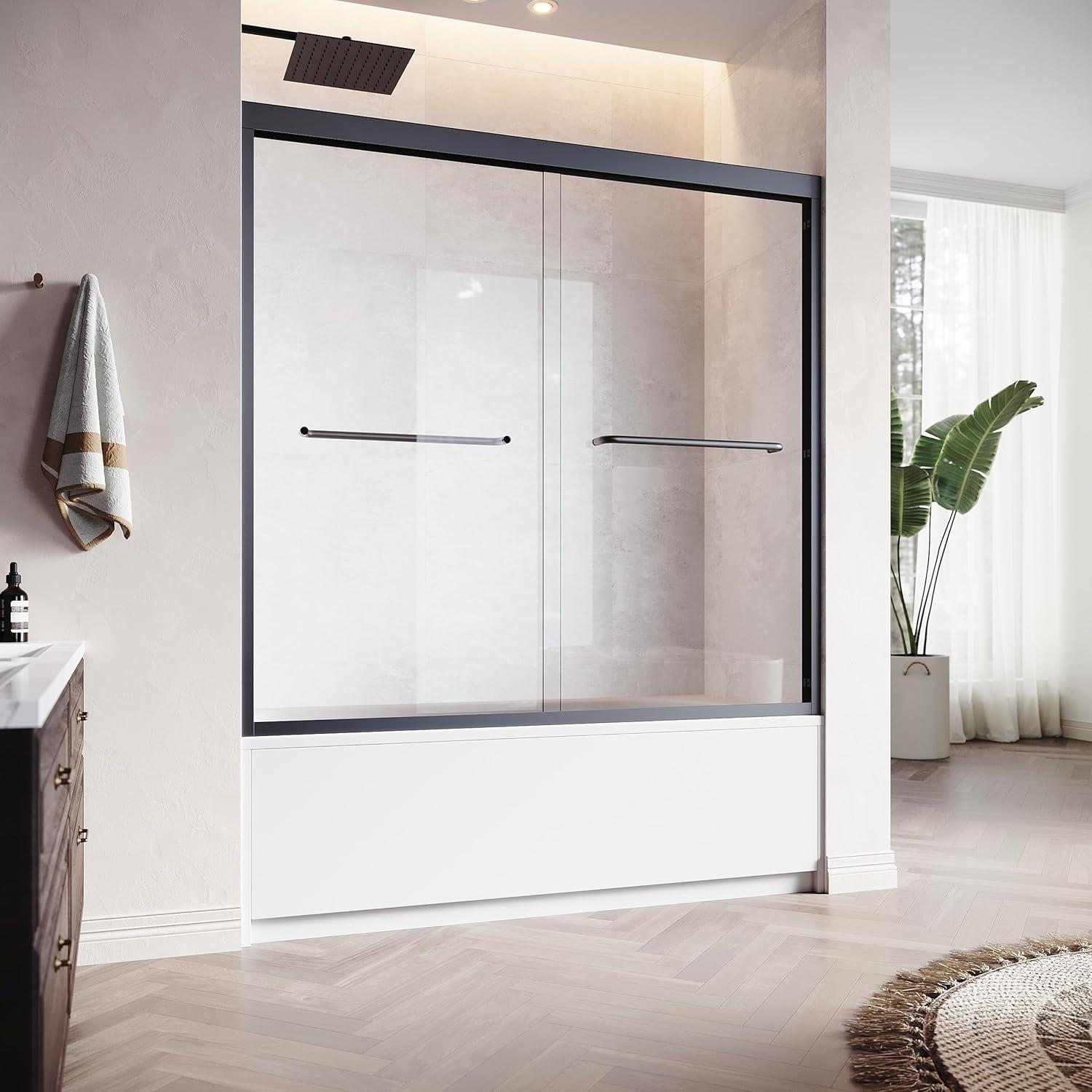 LOONGFIELD Sliding Shower Glass Door 56-60 In. W X 72 In. H, Adjustable Semi Frameless Shower Door, Certified Thick Clear Clear Tempered Glass, 304 Stainless Steel Handles ASTARQ-W2269P144324