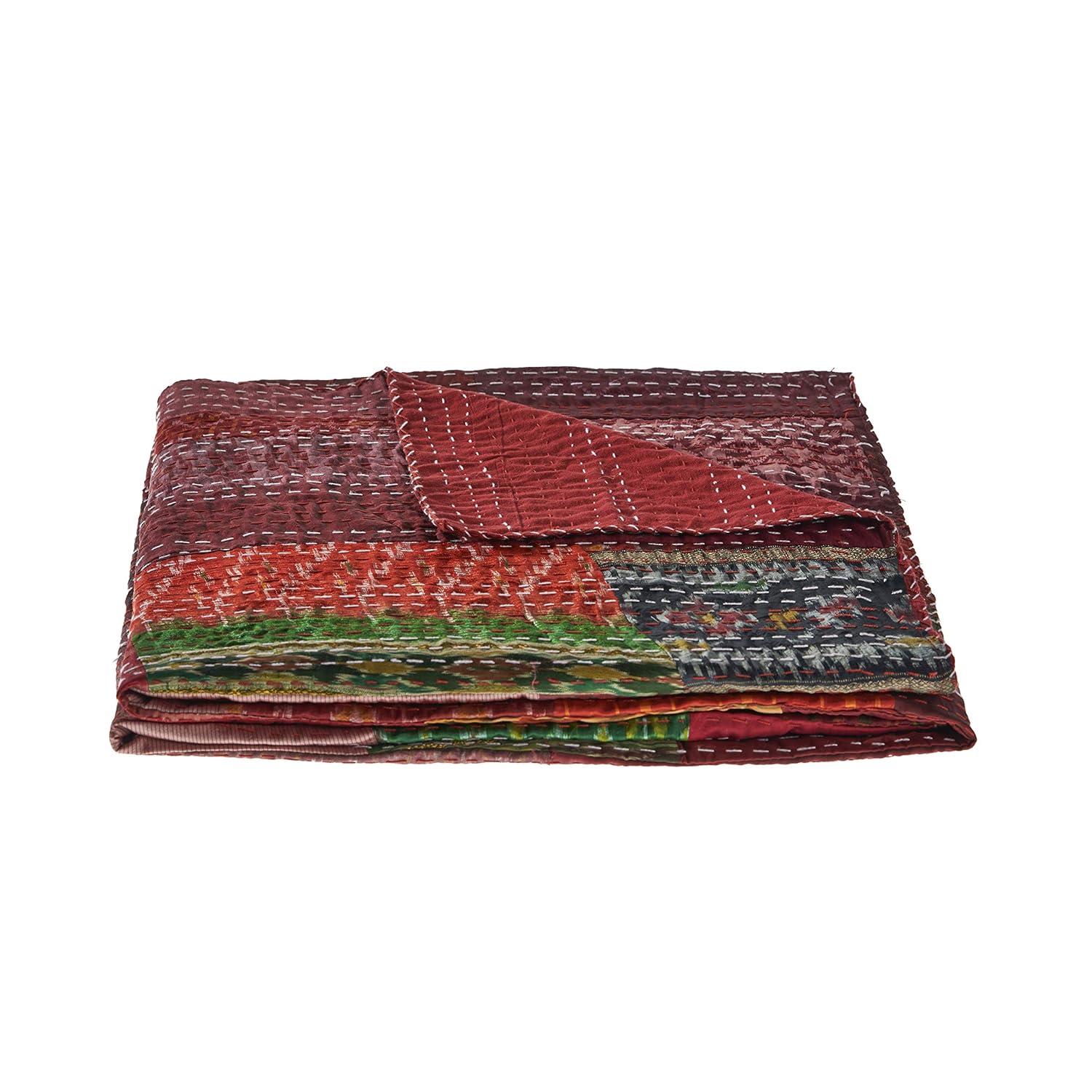 Rajani Home Handmade Kantha Silk Blend Throw Blanket