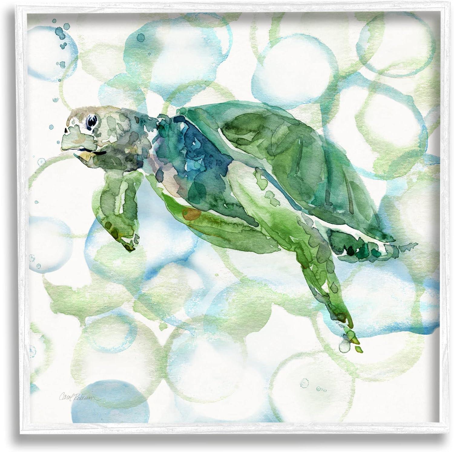 " Watercolor Sea Turtle Swimming Ocean Water Bubbles " by Carol Robinson Painting Print