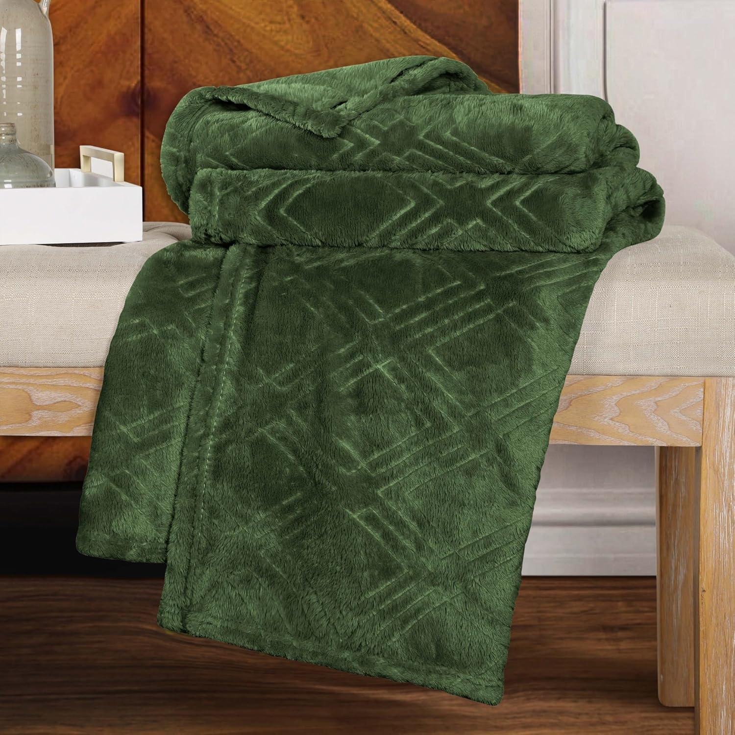 King Green Diamond Pattern Fleece Faux Fur Blanket