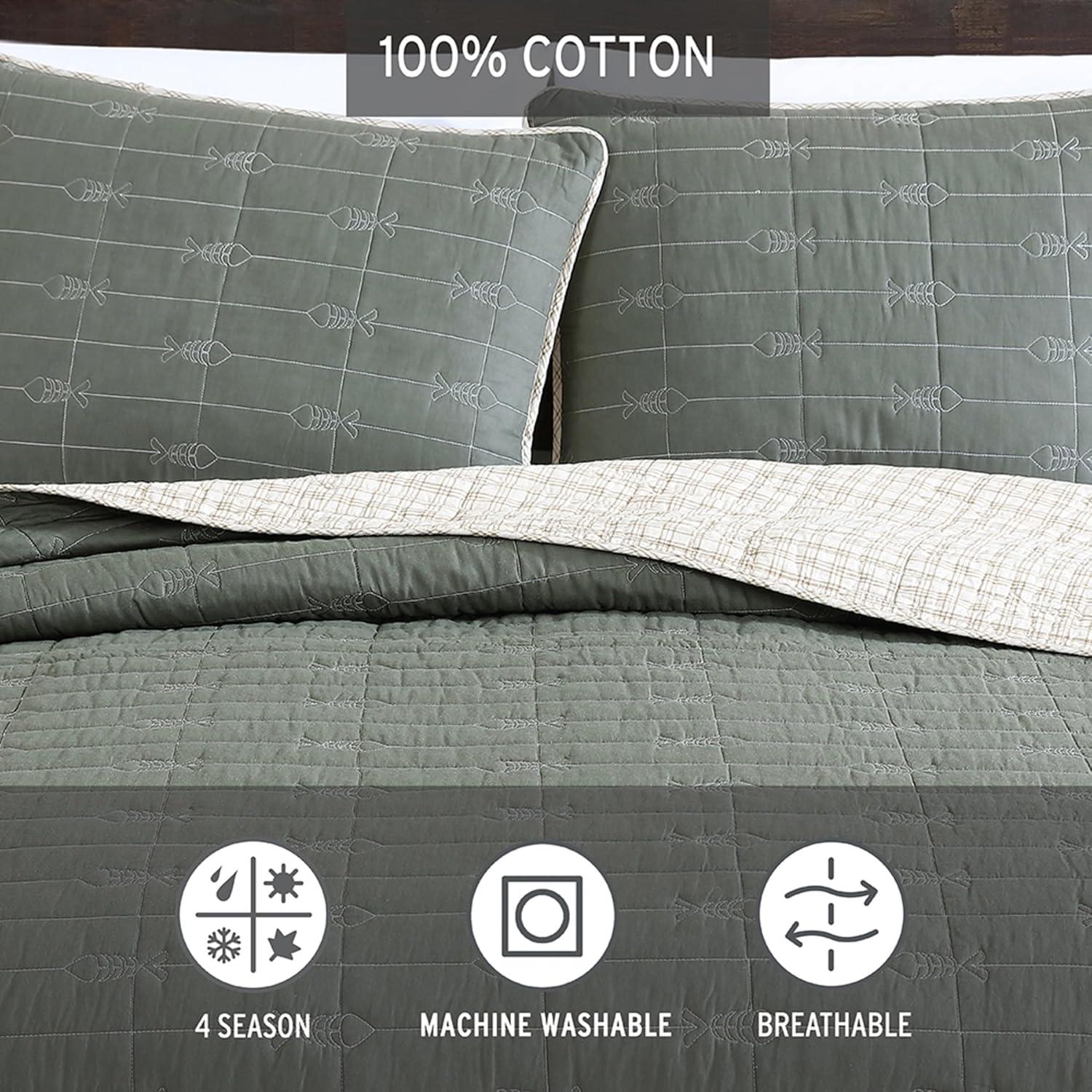 Eddie Bauer Lakehouse Eddie Bauer Green Cotton Reversible Quilt Set