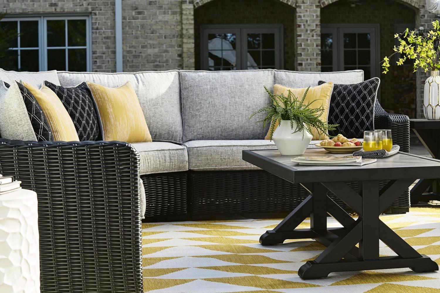 Black and Gray Rectangular Outdoor Coffee Table with Porcelain Top