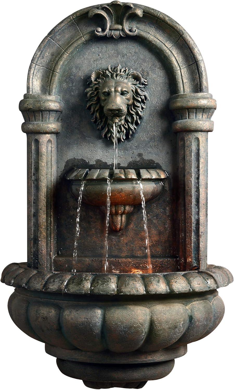 Teamson Home 32.1" Tiered Lion Head Stone LED Outdoor Water Fountain