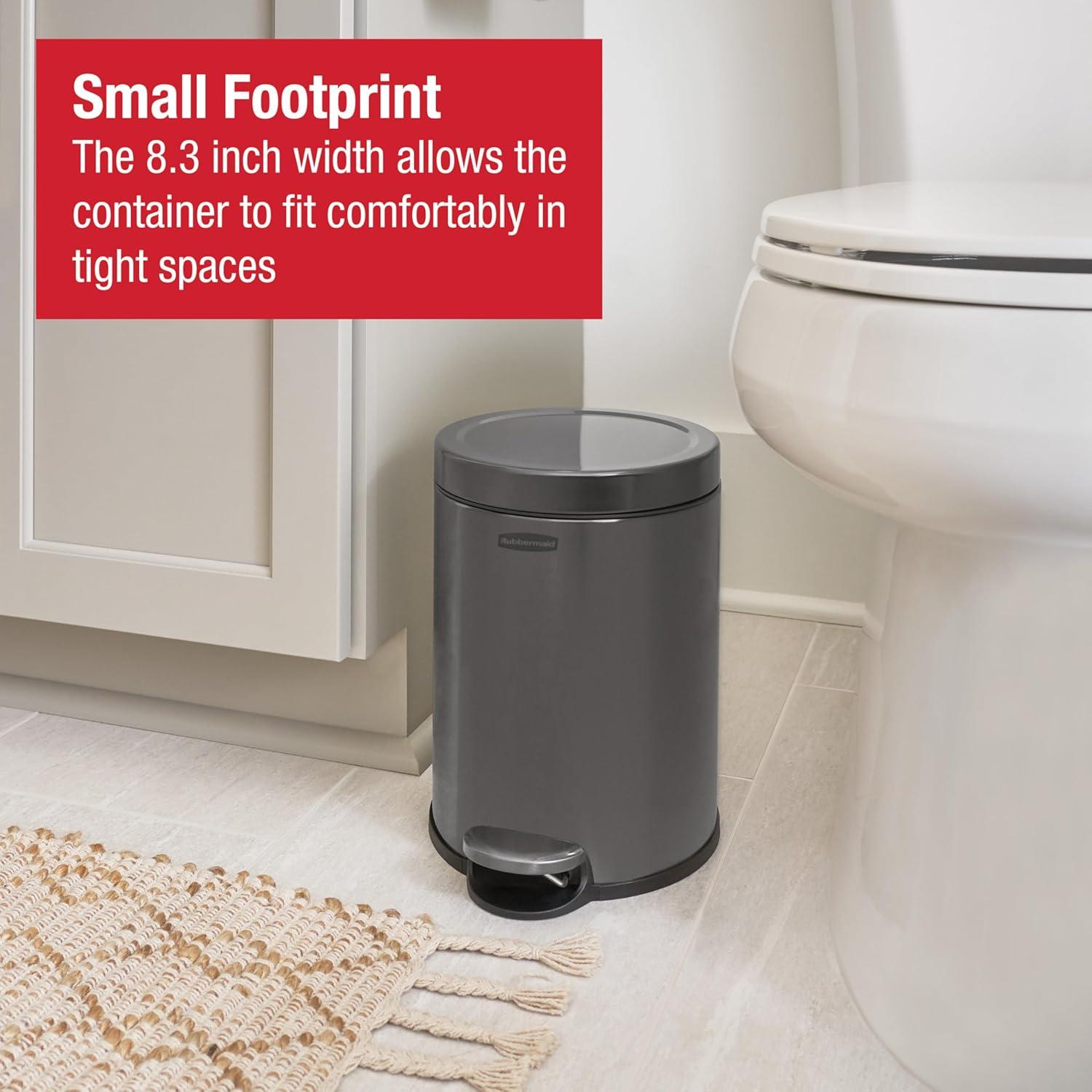 Rubbermaid 1.6 Gal. Stainless Steel Round Step-On Household Metal Trash Can