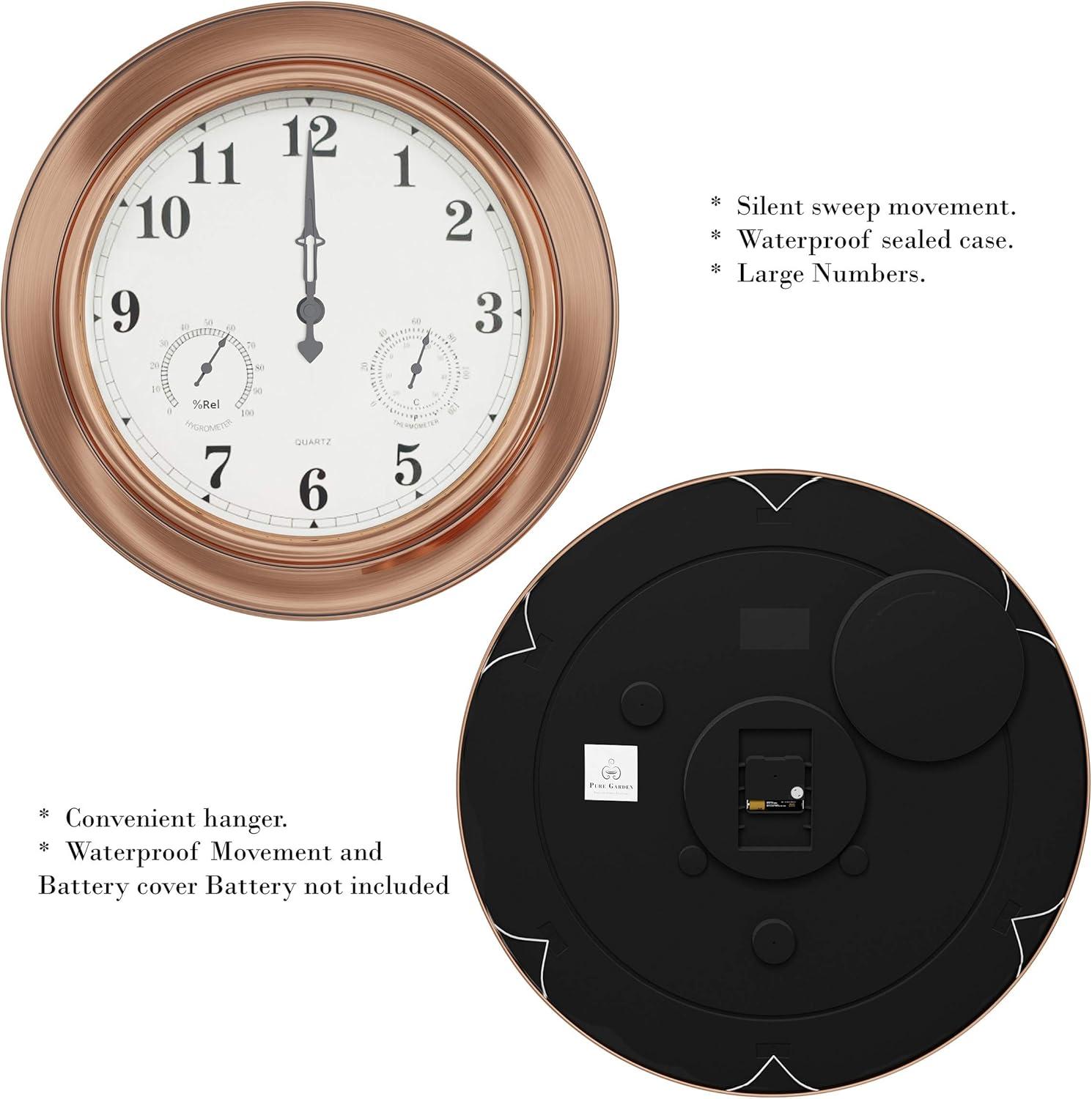 Pure Garden Indoor Outdoor Clock Thermometer Combo - 18-Inch Waterproof Outdoor Wall Clock with Temperature and Humidity by Pure Garden
