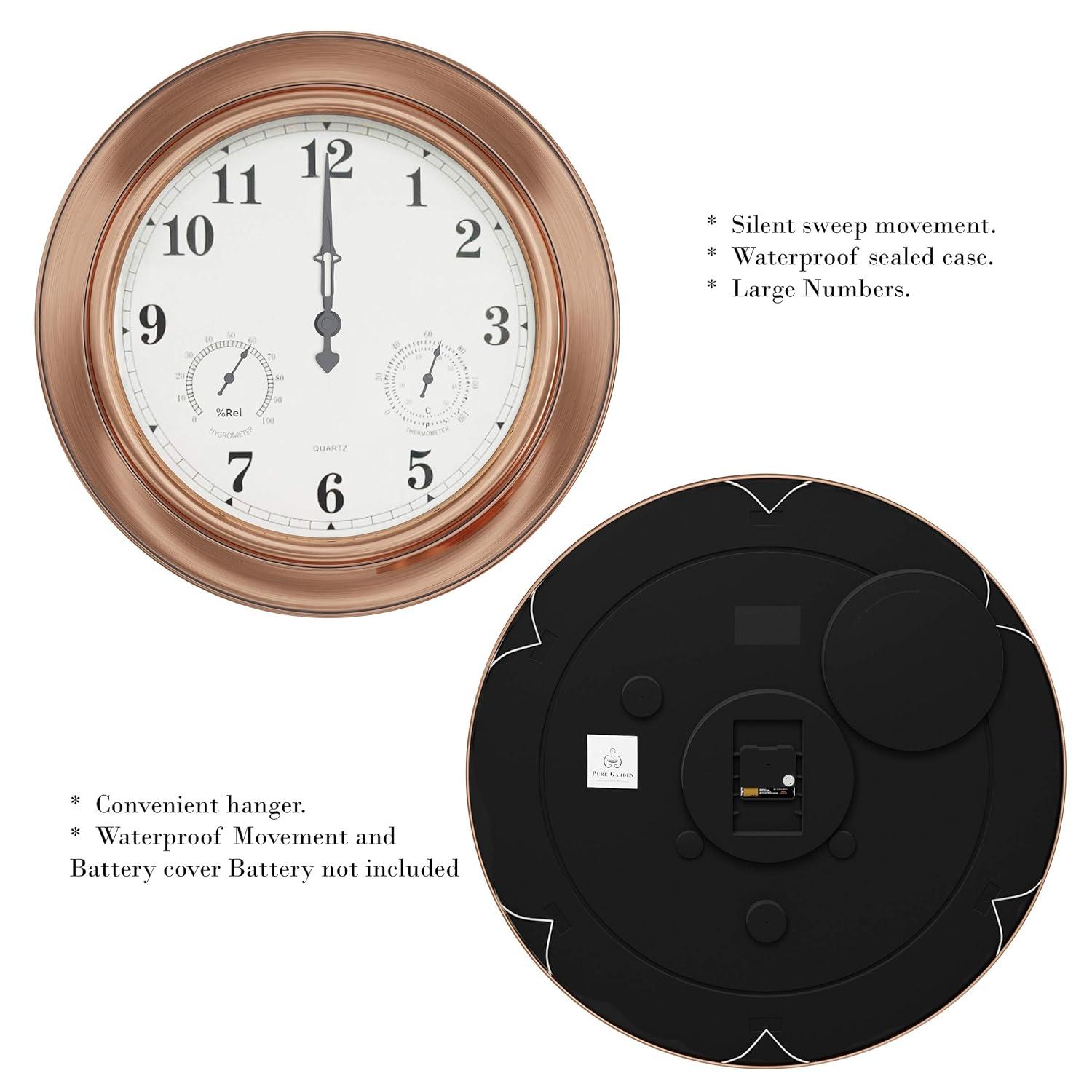 Pure Garden Indoor Outdoor Clock Thermometer Combo - 18-Inch Waterproof Outdoor Wall Clock with Temperature and Humidity by Pure Garden