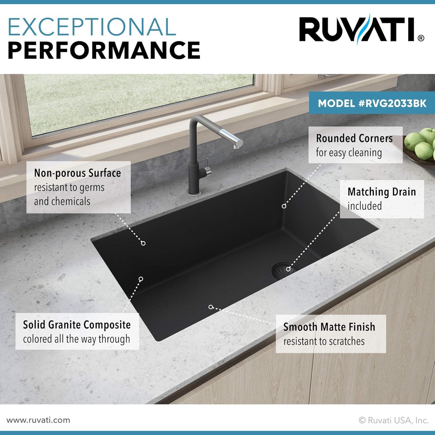 Ruvati 32 x 19 inch epiGranite Undermount Granite Composite Kitchen Sink