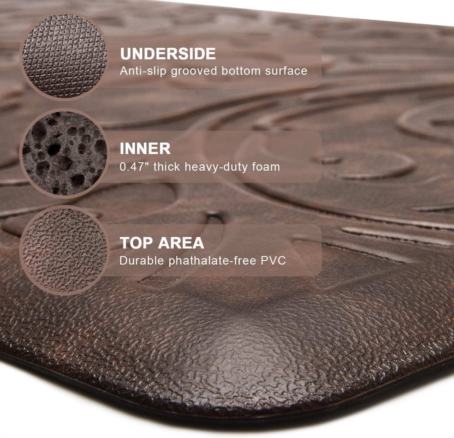 J&V TEXTILES Medallion Embossed Anti-Fatigue Stain-Resistant Cushioned Floor Mats (17" x 28" Charcoal Gray)