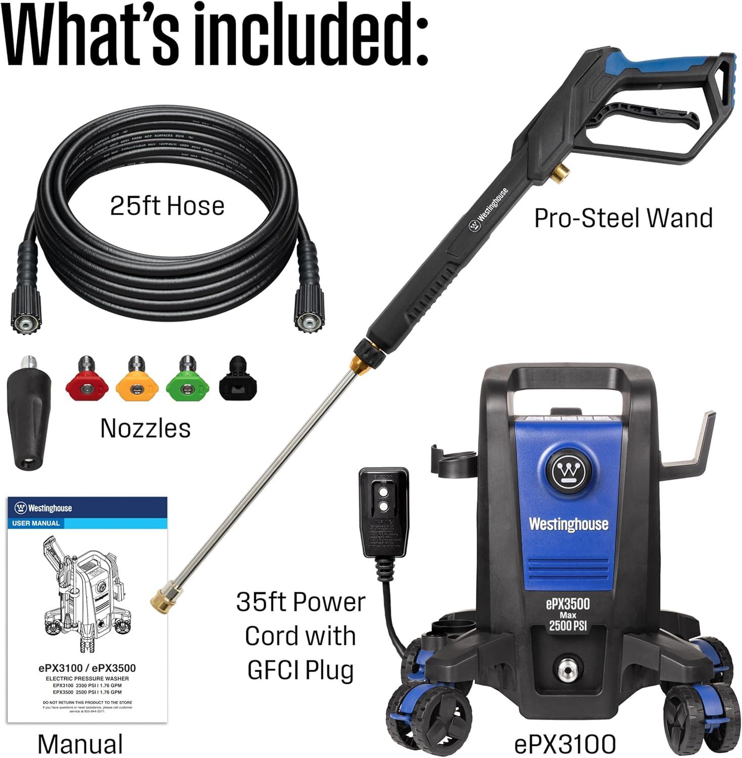 Westinghouse Electric Pressure Washer 2500-PSI, 1.76-GPM, Soap Tank, 5 Nozzles