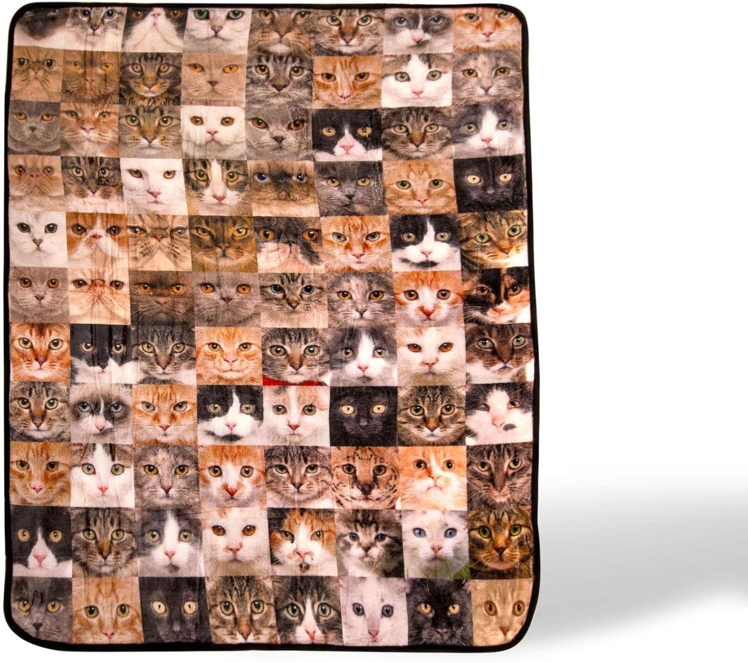 Toynk Cat Face Collage Fleece Throw Blanket | 45 x 60 Inches