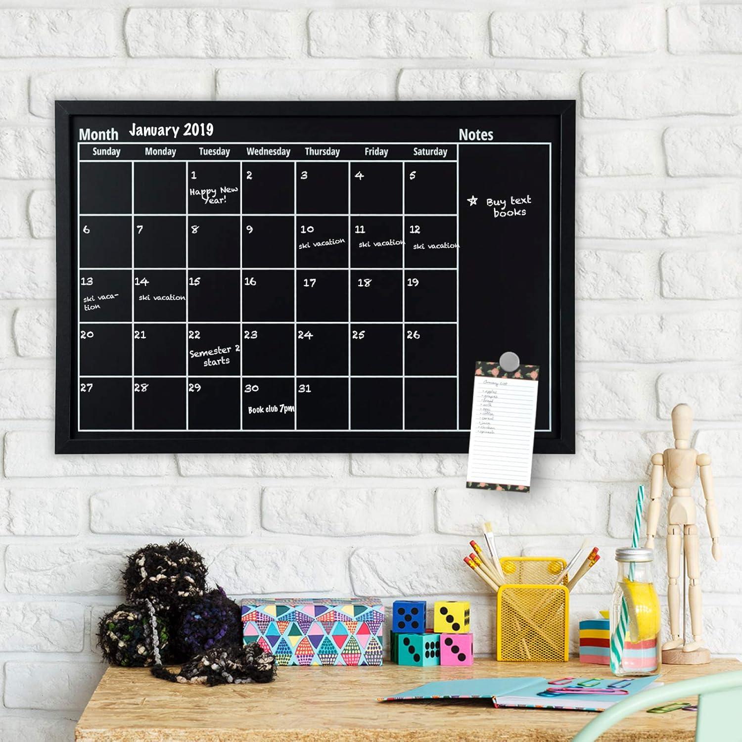 Excello Global Products Framed Calendar Chalkboard: Includes Chalk & Magnets 23.5"x15" - EGP-HD-0002 - EGP-HD-0002