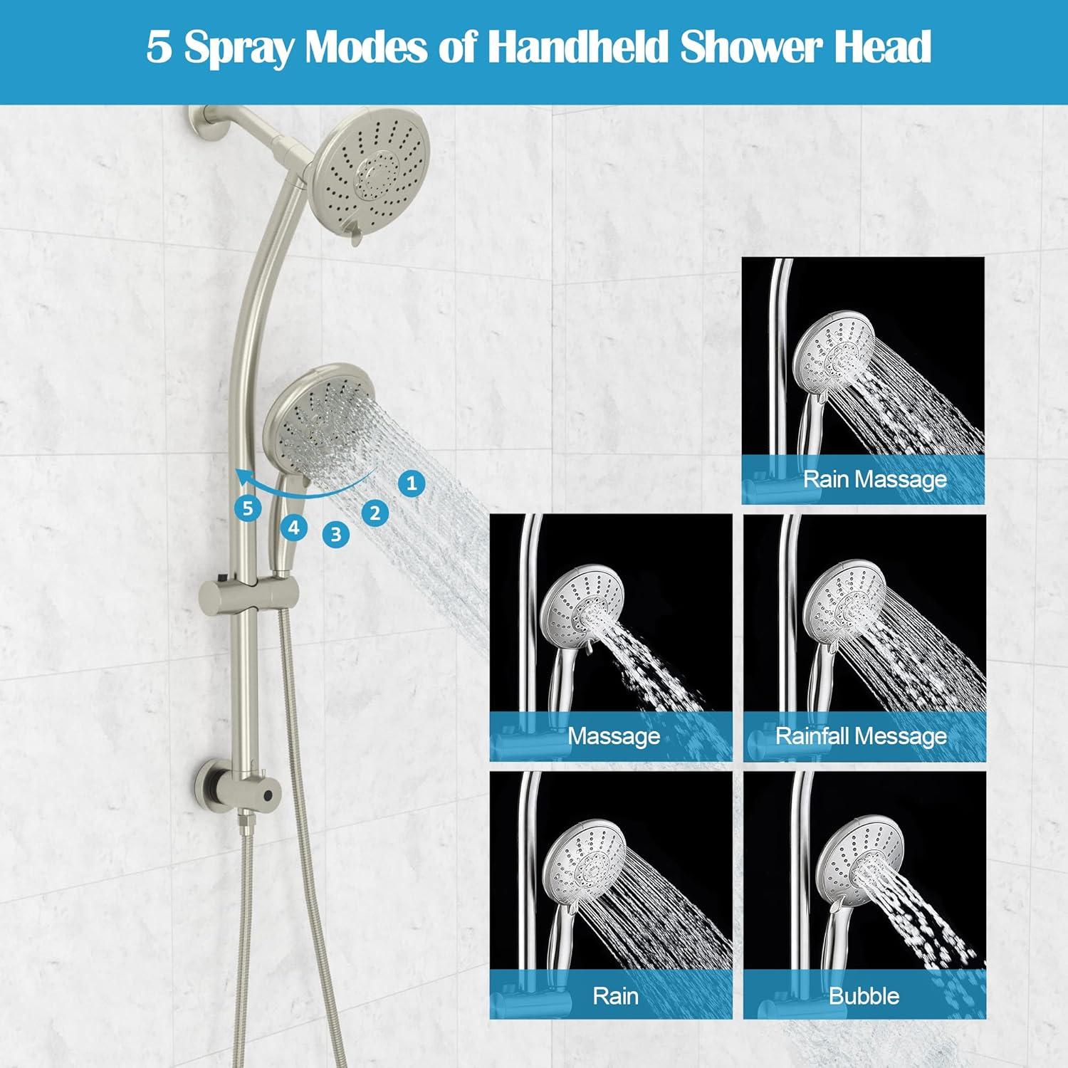 Brushed Nickel Dual Rain Shower Head with Handheld