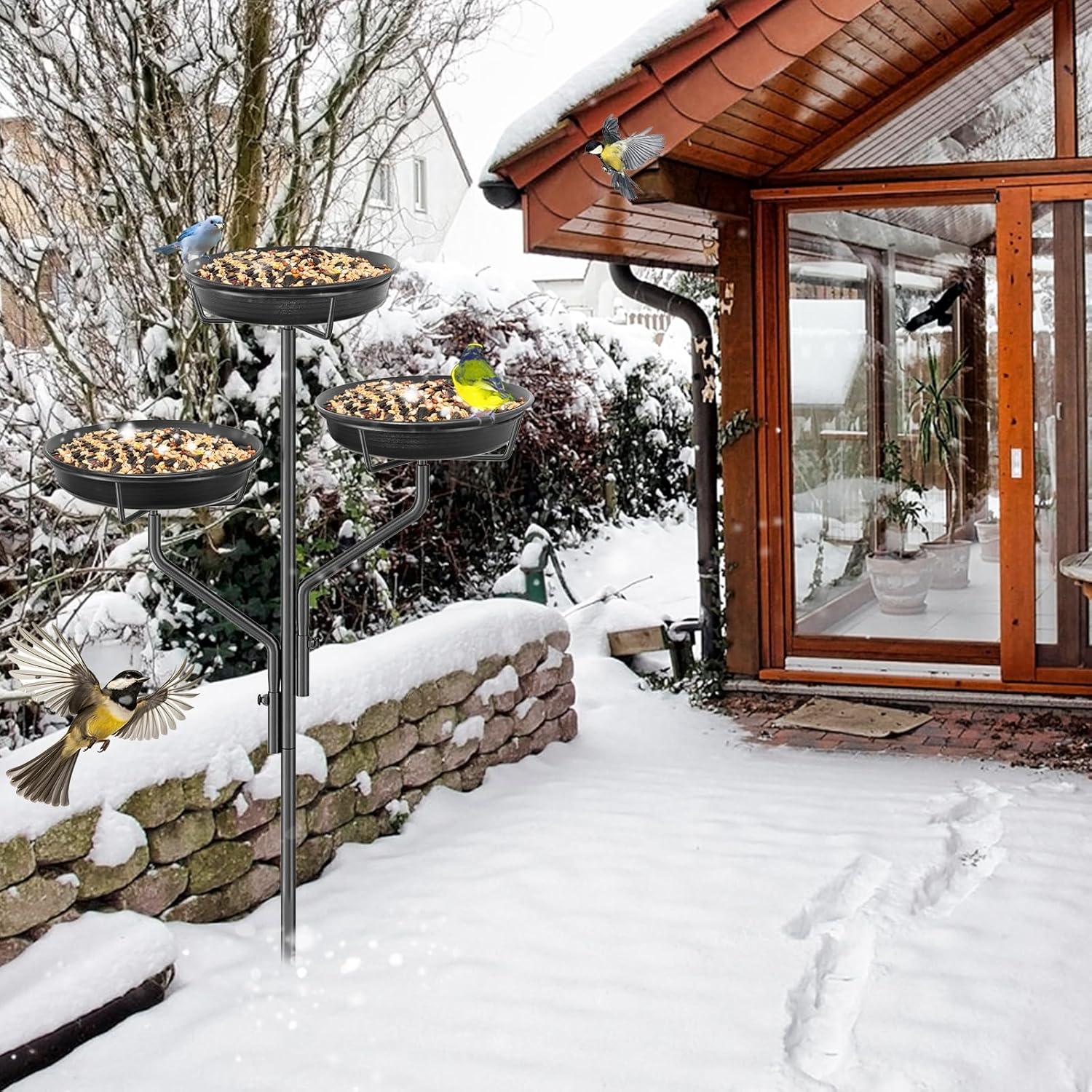 Freestanding Birdbaths Bowl Outdoor, Free Standing Garden Bird Bath Bird Feeder Bowl with Metal Stake, Detachable Decoration Spa Birdfeeder for Garden Patio Yard Lawn, 4 Spiky Feet (Brown)