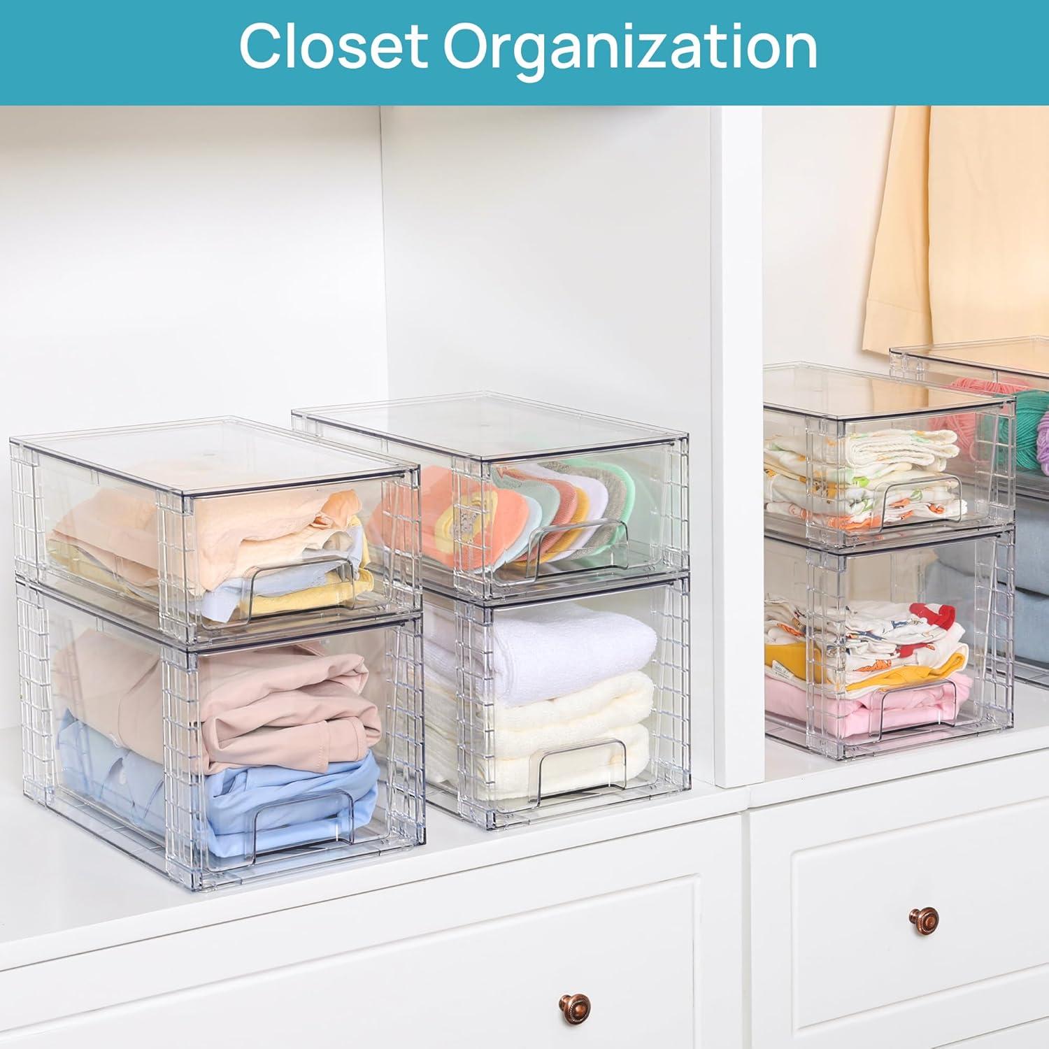 Clear Stackable Acrylic Storage Drawers with Handles, 4 Pack