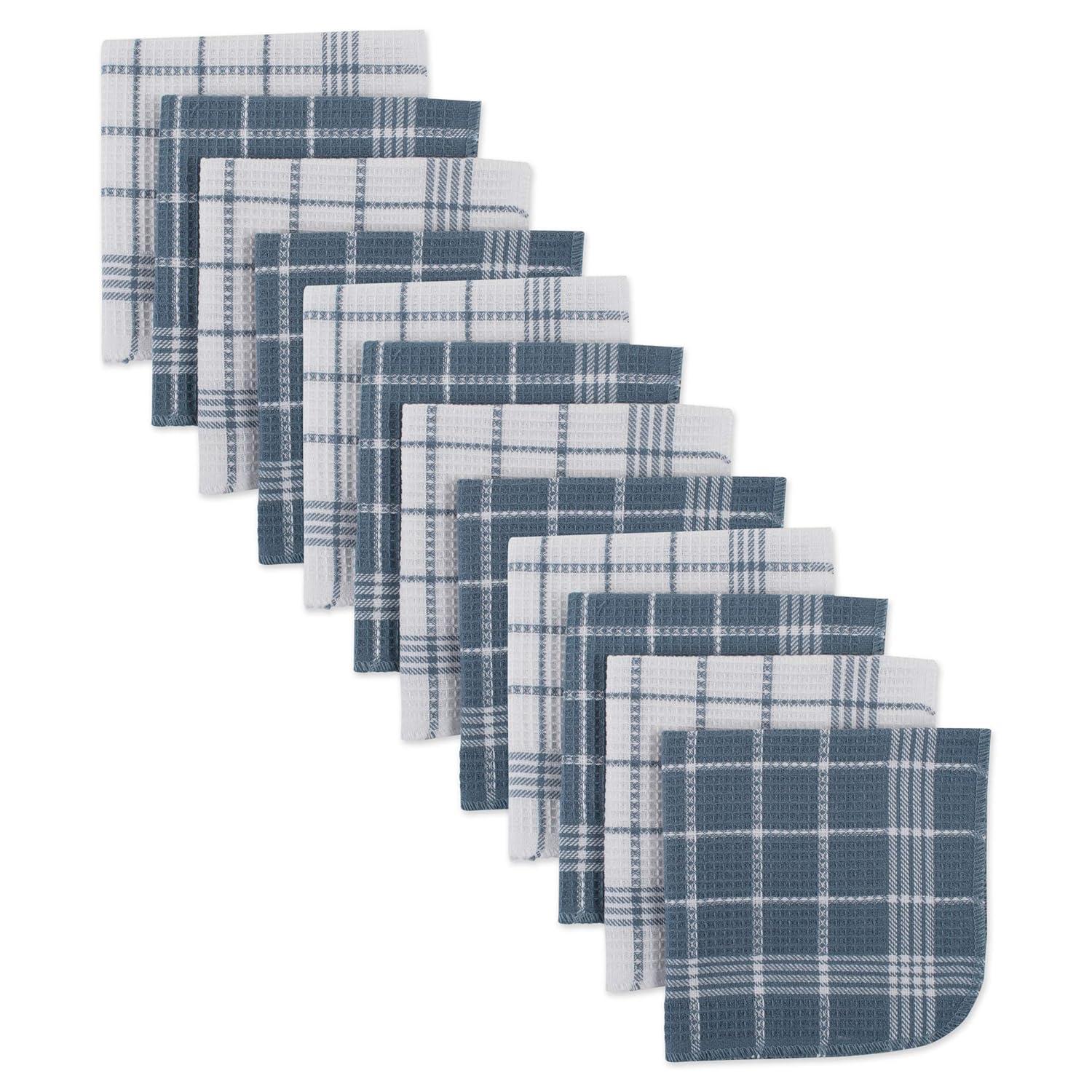 Design Imports Waffle Weave Cotton Plaid Waffle Dish Cloth Kitchen Towel (Set of 12)