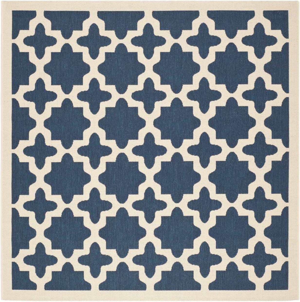 Courtyard CY6913 Power Loomed Indoor and Outdoor Area Rug - Navy/Beige - 5'3"x5'3" - Safavieh