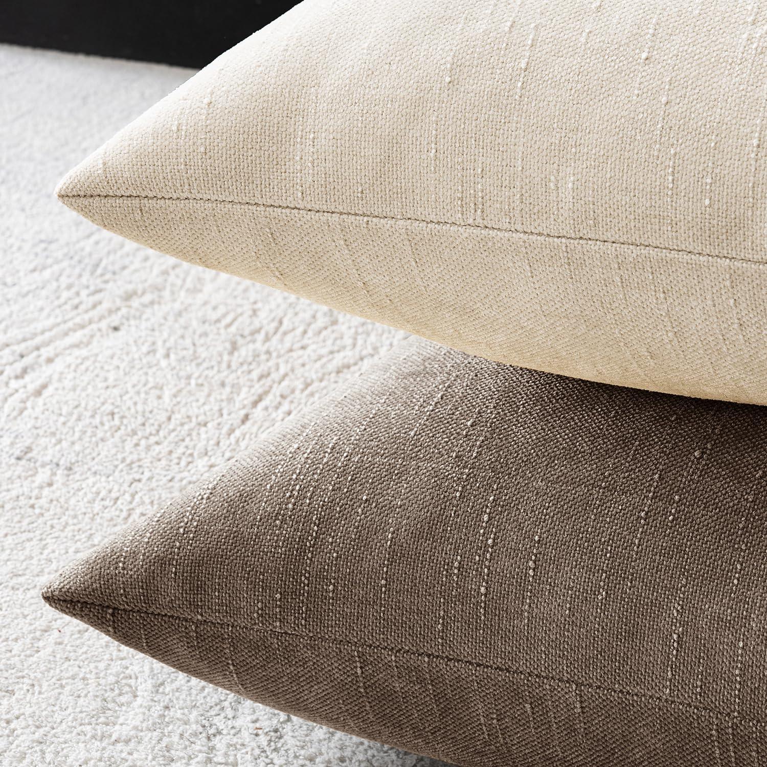 MADIZZ Set of 2 Linen Throw Pillow Covers with Broad Edge Soft Boho Decorative Pillow Cases for Sofa Bedroom Modern Pillow Shell 18x18 Inch Beige