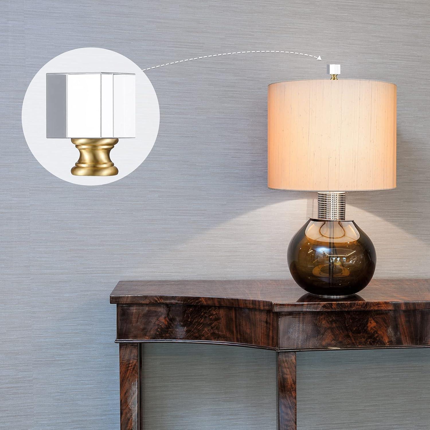 House of Hampton® 2 Pieces Cube Crystal Lamp Finial Clear Square Lamp Finial Cap with Chromed Base