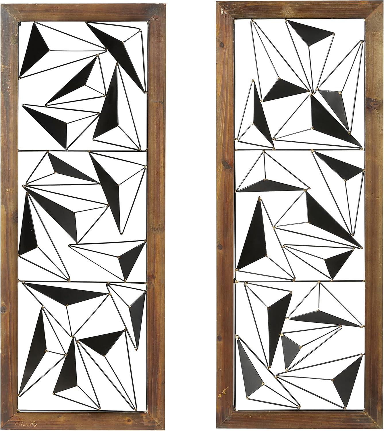 DecMode Black Metal Geometric Wall Decor with Wood Frame (2 Count)