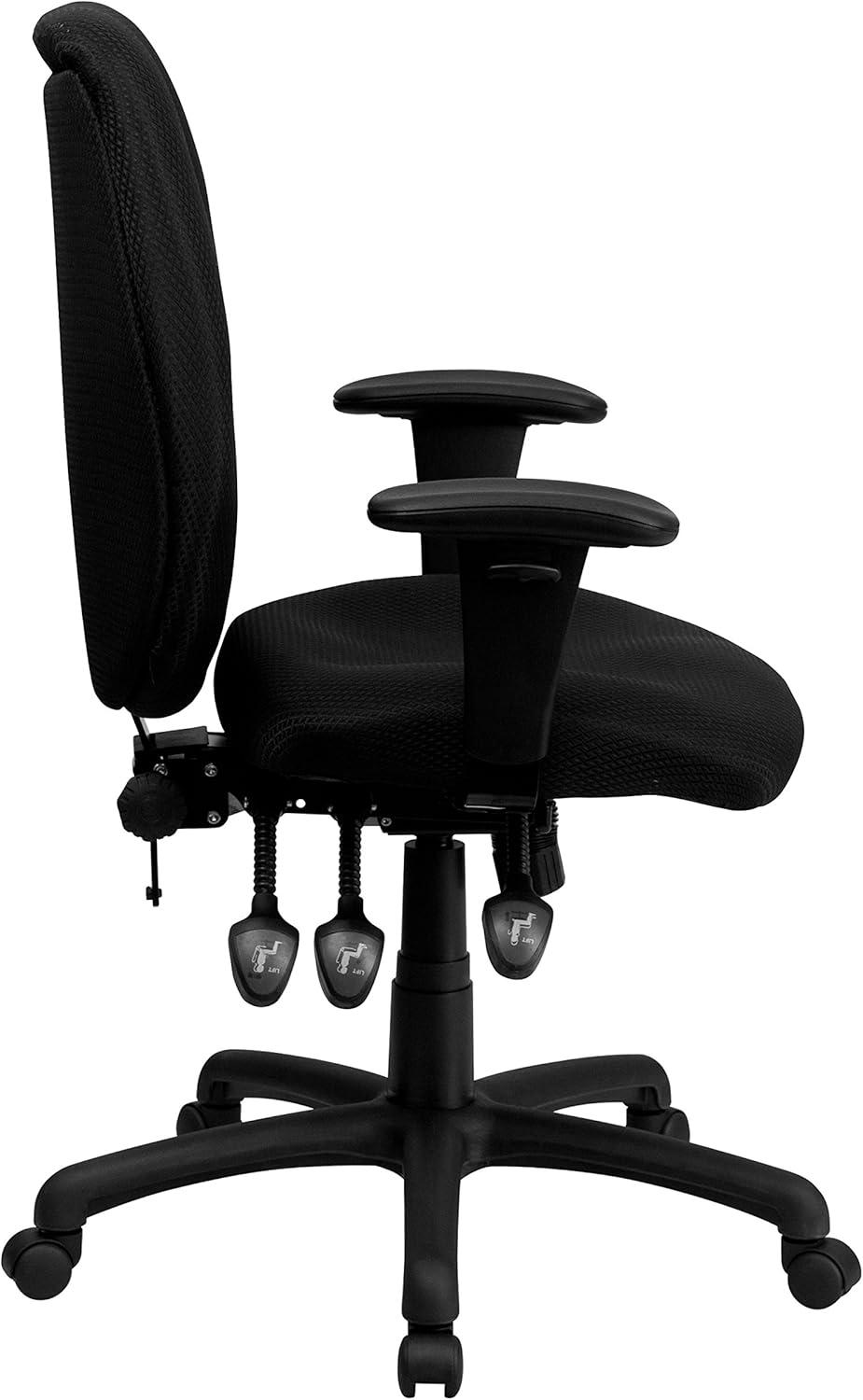 Flash Furniture Rochelle High Back Black Fabric Multifunction Ergonomic Executive Swivel Office Chair with Adjustable Arms