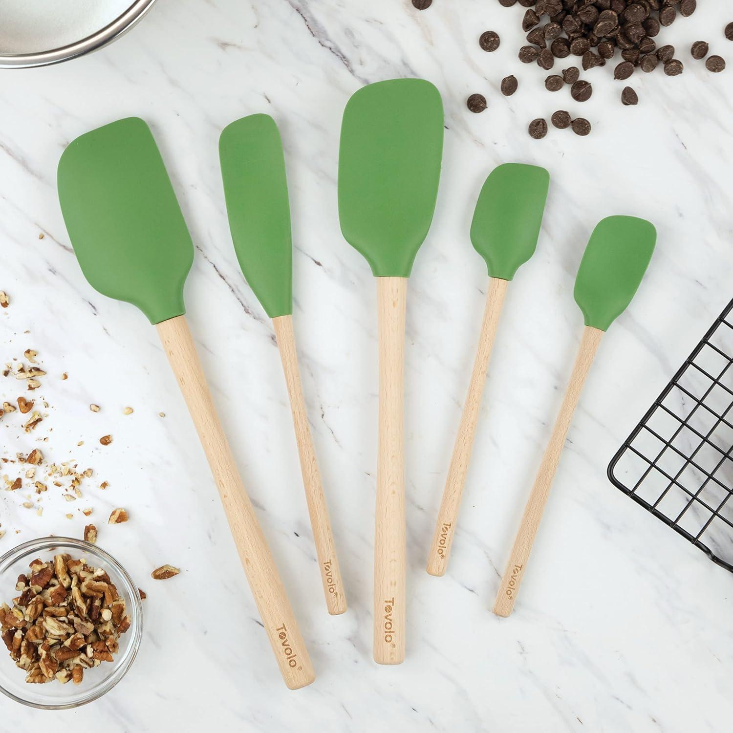 Pesto Green Silicone and Wood 5-Piece Spatula Set