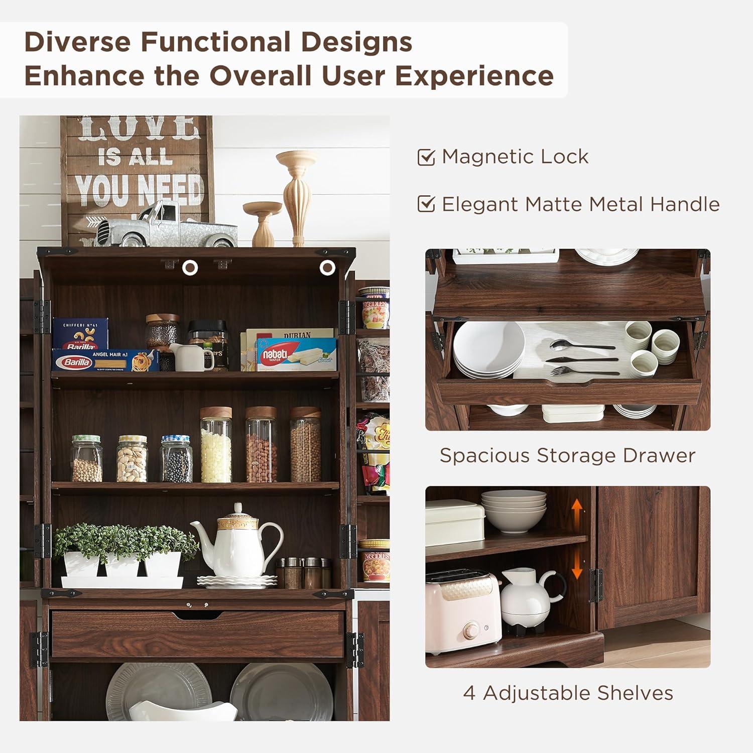 Rosalind Wheeler 72" Tall Kitchen Pantry, Farmhouse Storage Cabinet With Barn Doors, Drawer And Adjustable Shelves