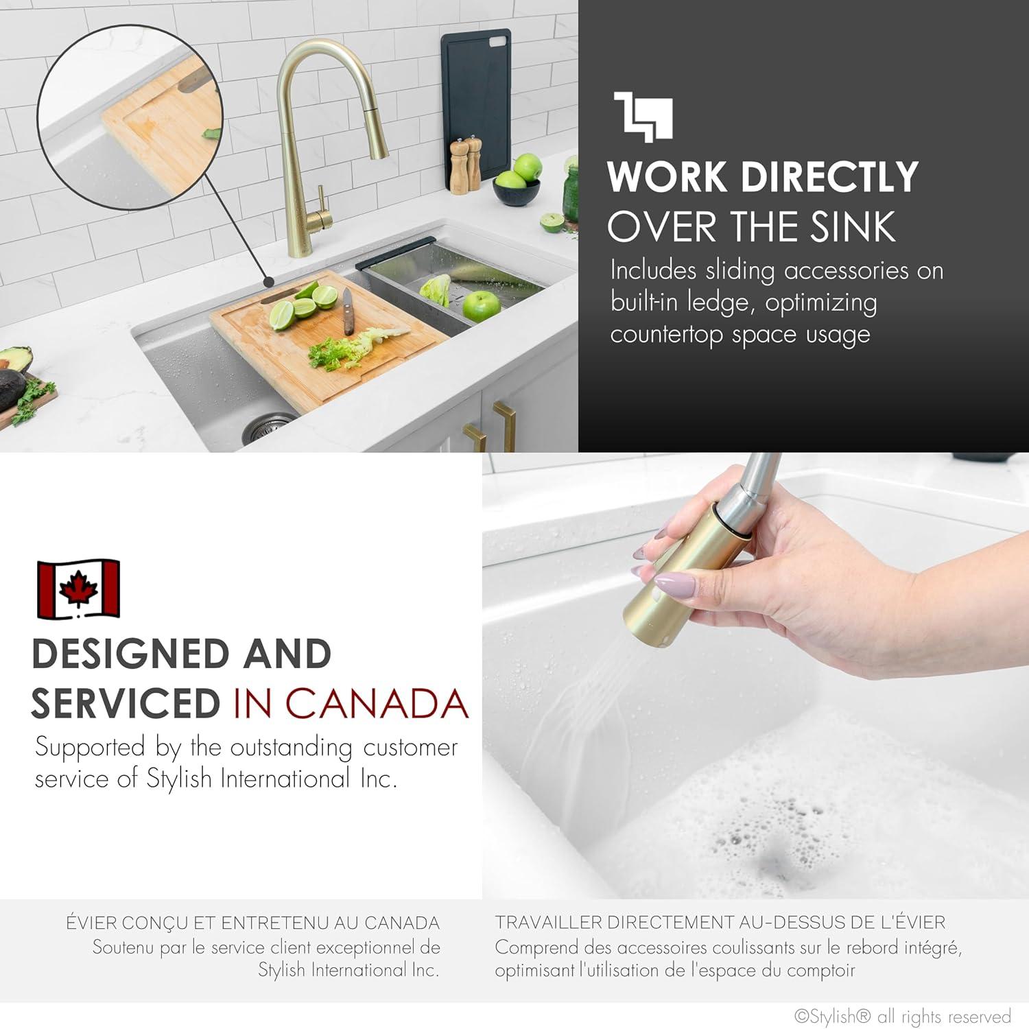 Stylish Pietra Dual-Mount 33" Composite Granite Double Bowl Kitchen Sink