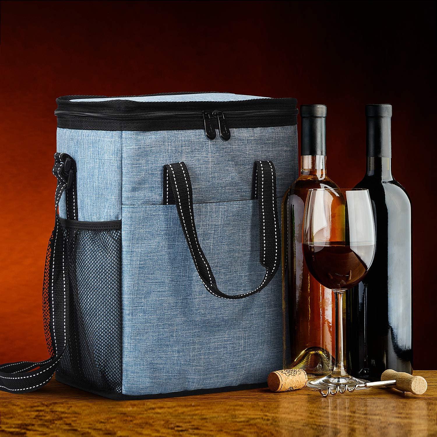Tirrinia 6 Bottle Wine Gift Bag - Insulated & Padded Wine Cooler Tote Bag, Wine Gift Bag, Wine Lovers Essentials, Blue