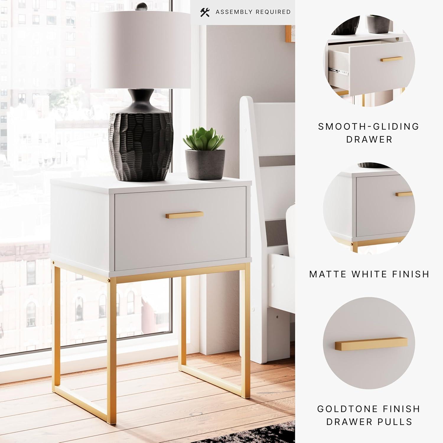 Signature Design by Ashley Socalle 1 Drawer Nightstand, White/Gold