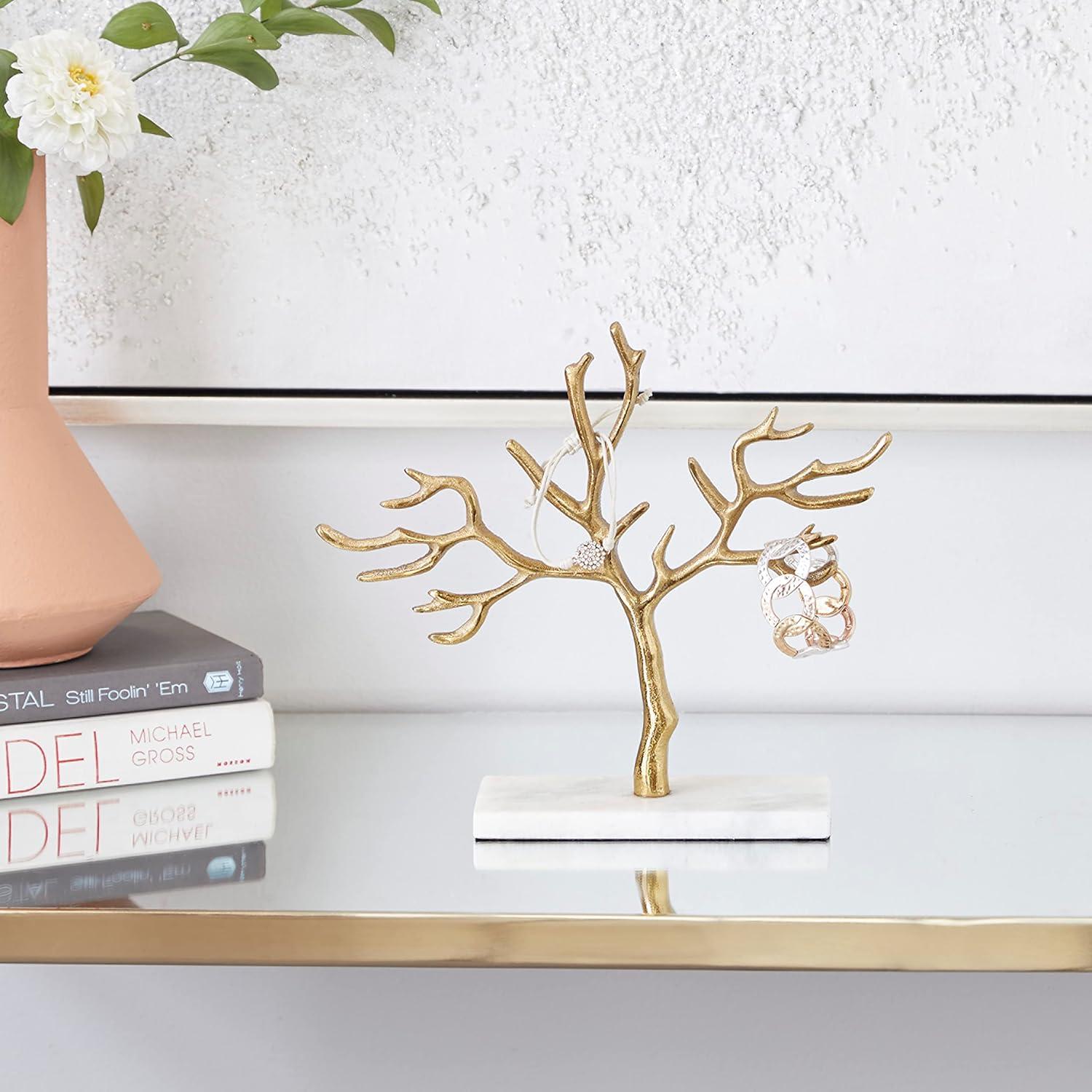 Contemporary Gold Aluminum Jewelry Tree with Marble Base