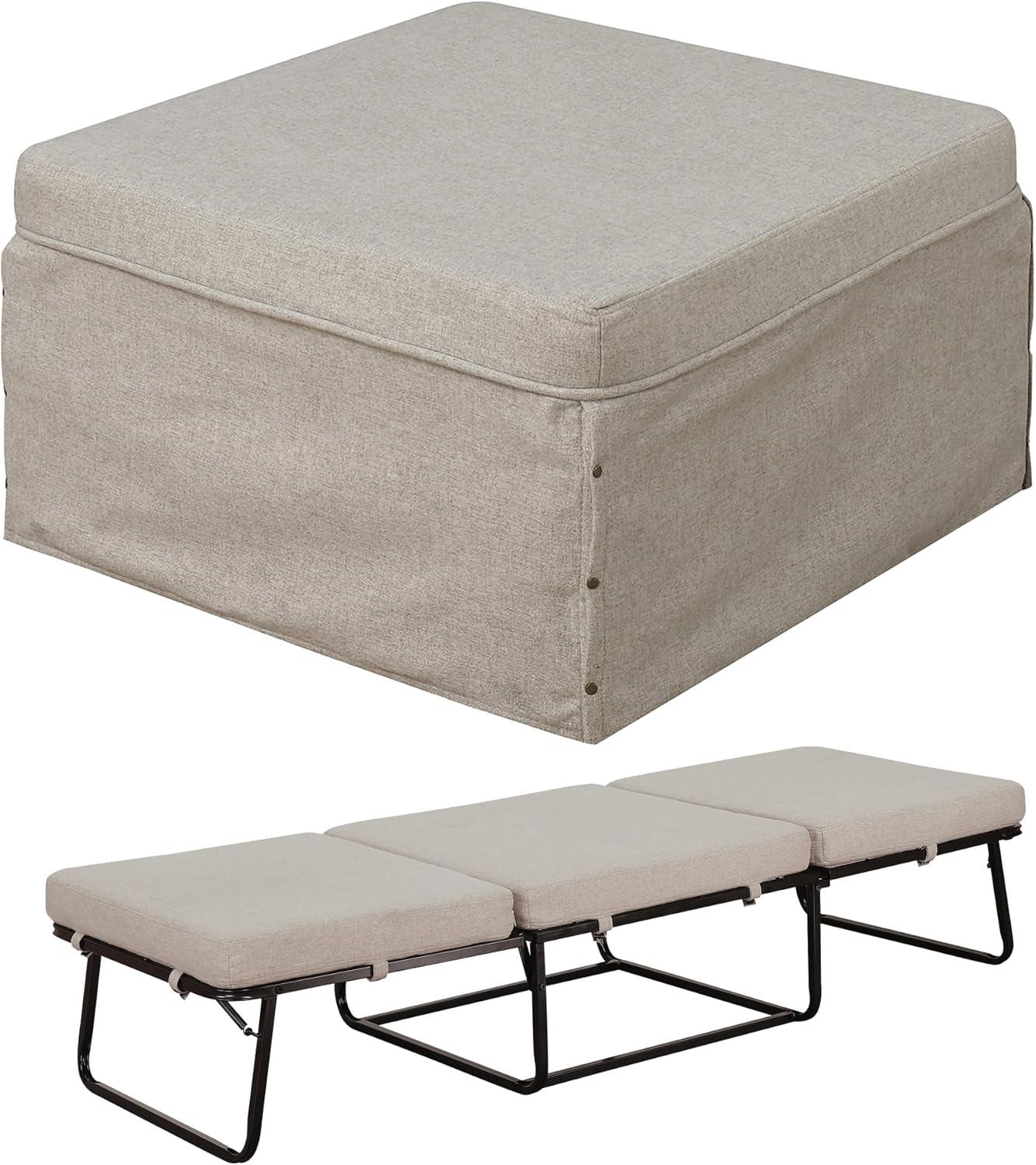 Convenience Concepts Designs4Comfort Folding Bed Ottoman, Soft Beige Fabric