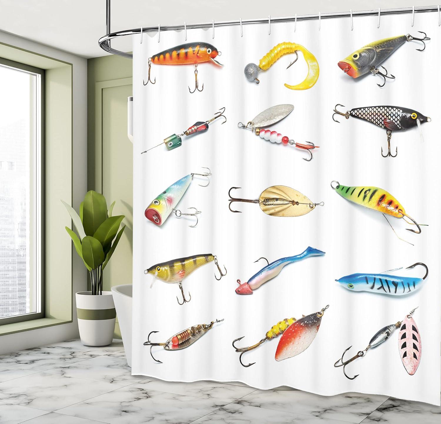 Ambesonne Fish Shower Curtain, Hunting Hobby Leisure, 69"Wx70"L, Multicolor