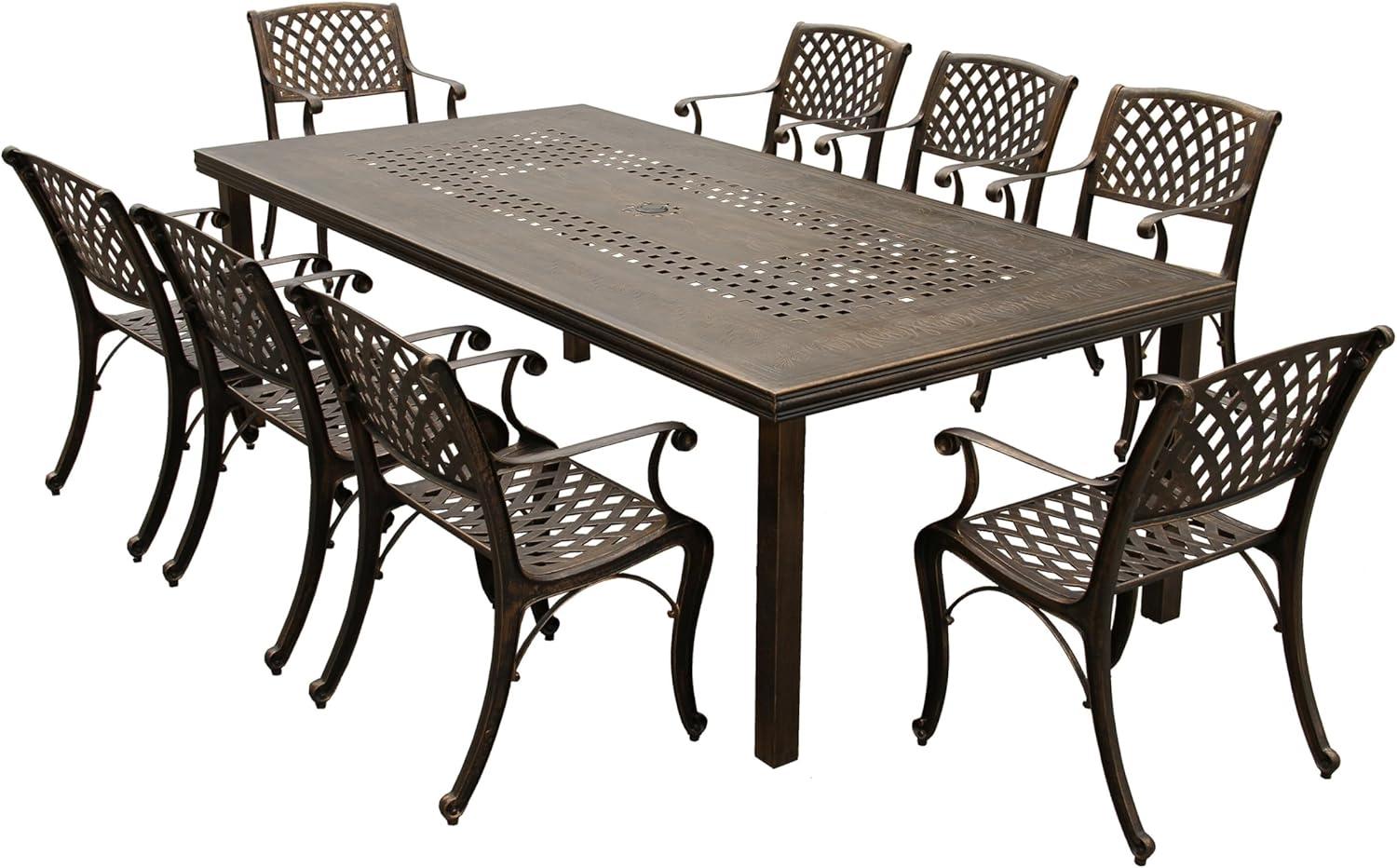 Oakland Living 95" Rectangular Modern Outdoor Mesh Lattice Aluminum Patio Dining Set with 8 Arm Chairs Black