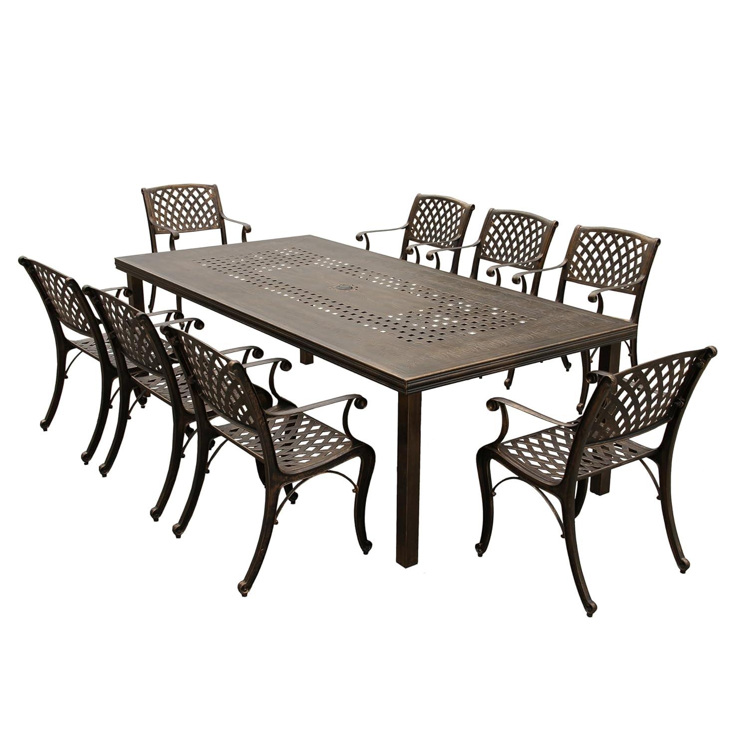 Oakland Living 95" Rectangular Modern Outdoor Mesh Lattice Aluminum Patio Dining Set with 8 Arm Chairs Black