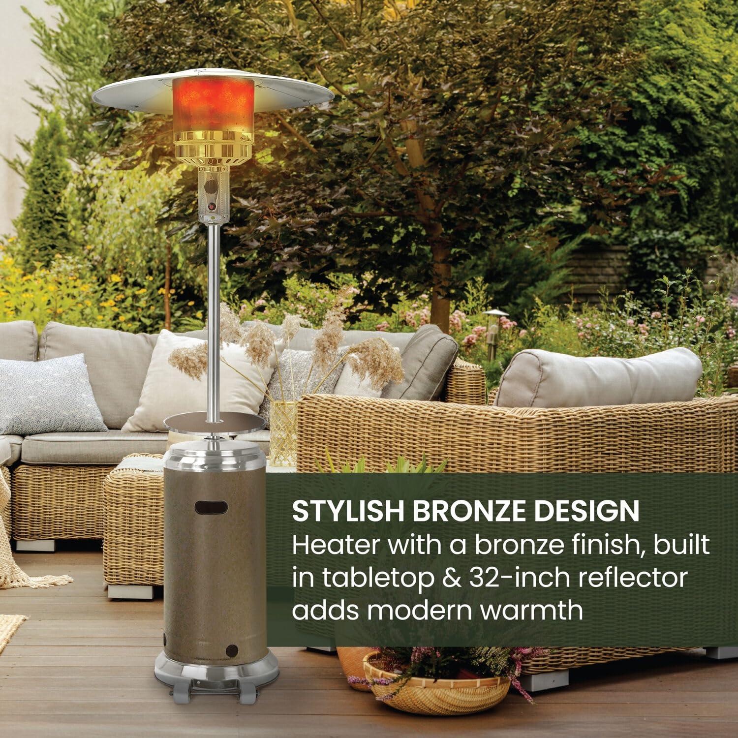 Hanover 7-Ft. 48,000 BTU Steel Propane Patio Heater in Bronze, Umbrella Style Gas Outdoor Heater for Deck or Patio, H001BR
