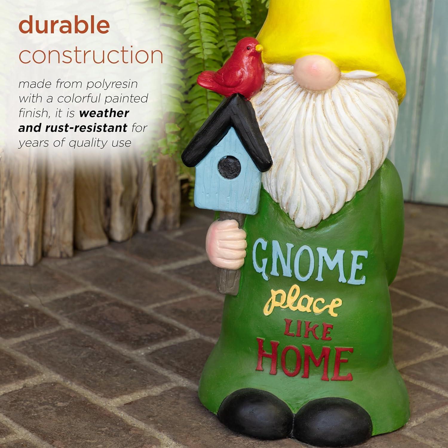 24" Magnesium Oxide "Gnome Place Like Home" Indoor/Outdoor Garden Gnome Statue Green/Yellow - Alpine Corporation