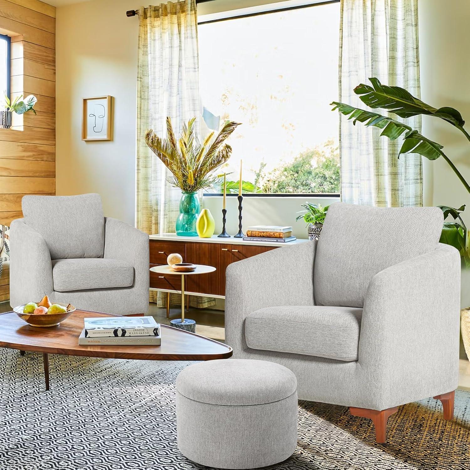 COLAMY Sherpa Accent Chair with Storage Ottoman, Modern Upholstered Living Room Chair with Foot Rest, Armchair with Back Pillow and Wooden Legs for Living Room, Bedroom, Reading Nook, Classic Cream