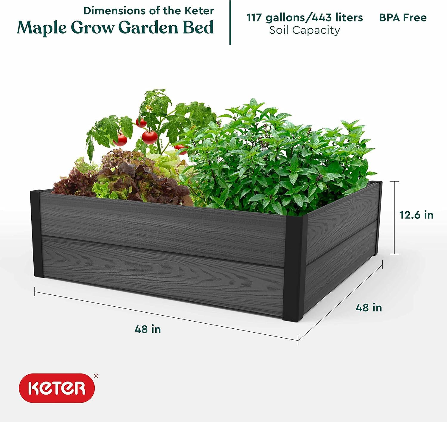 48" Grey Resin Wood-Look Outdoor Raised Garden Bed