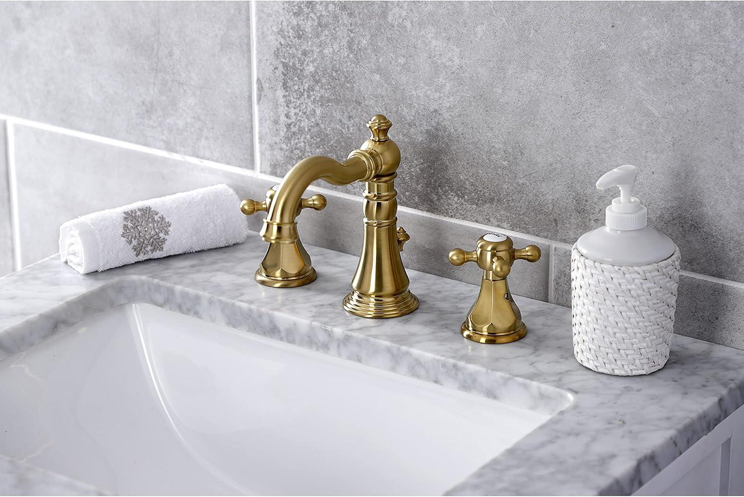 Kingston Brass Metropolitan Two-Handle 3-Hole Deck Mount Widespread Bathroom Faucet with Pop-Up Drain