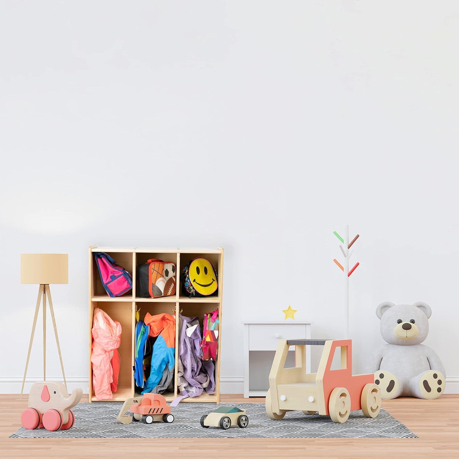 Natural Birch Plywood 3-Section Coat Locker with Cubbies