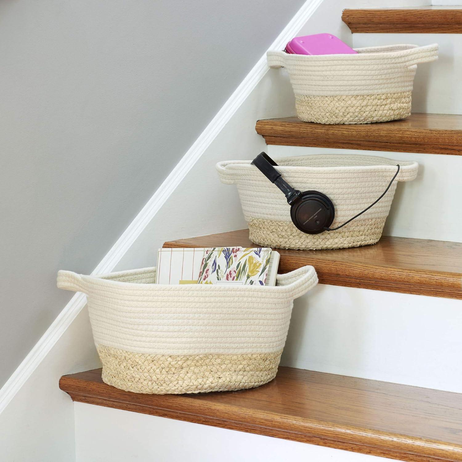 Household Essentials Cattail Woven Wicker Basket Set | Small Medium Large | Brown