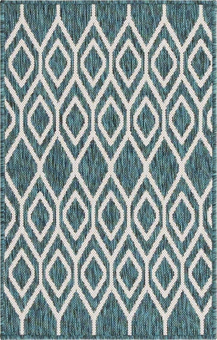 Jill Zarin Outdoor Collection Area Rug - Turks and Caicos (2' x 3' 1" Rectangle Teal/Ivory)