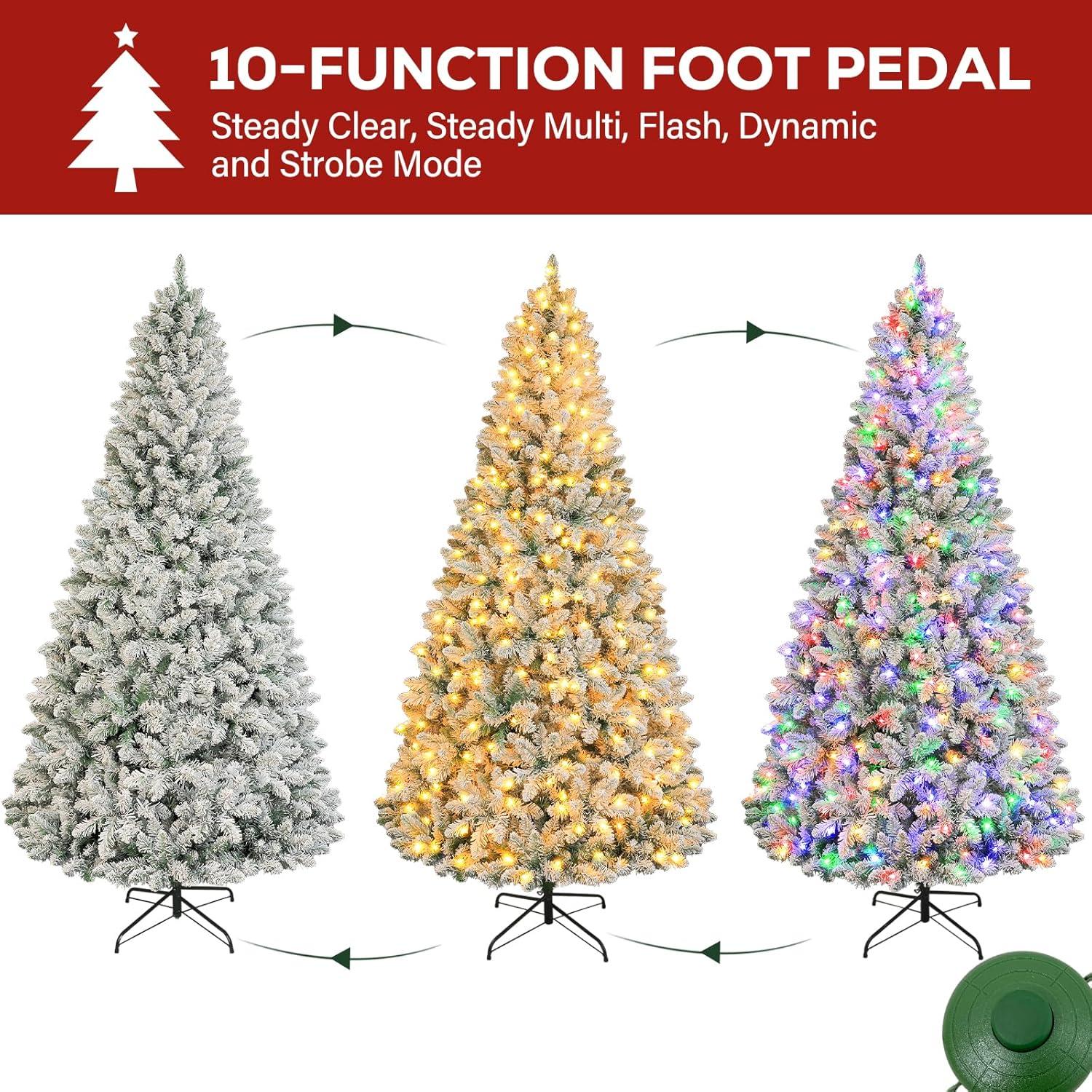 Home Accents Holiday 6.5 Ft. Pre-Lit LED Festive Pine Flocked Artificial Christmas Tree