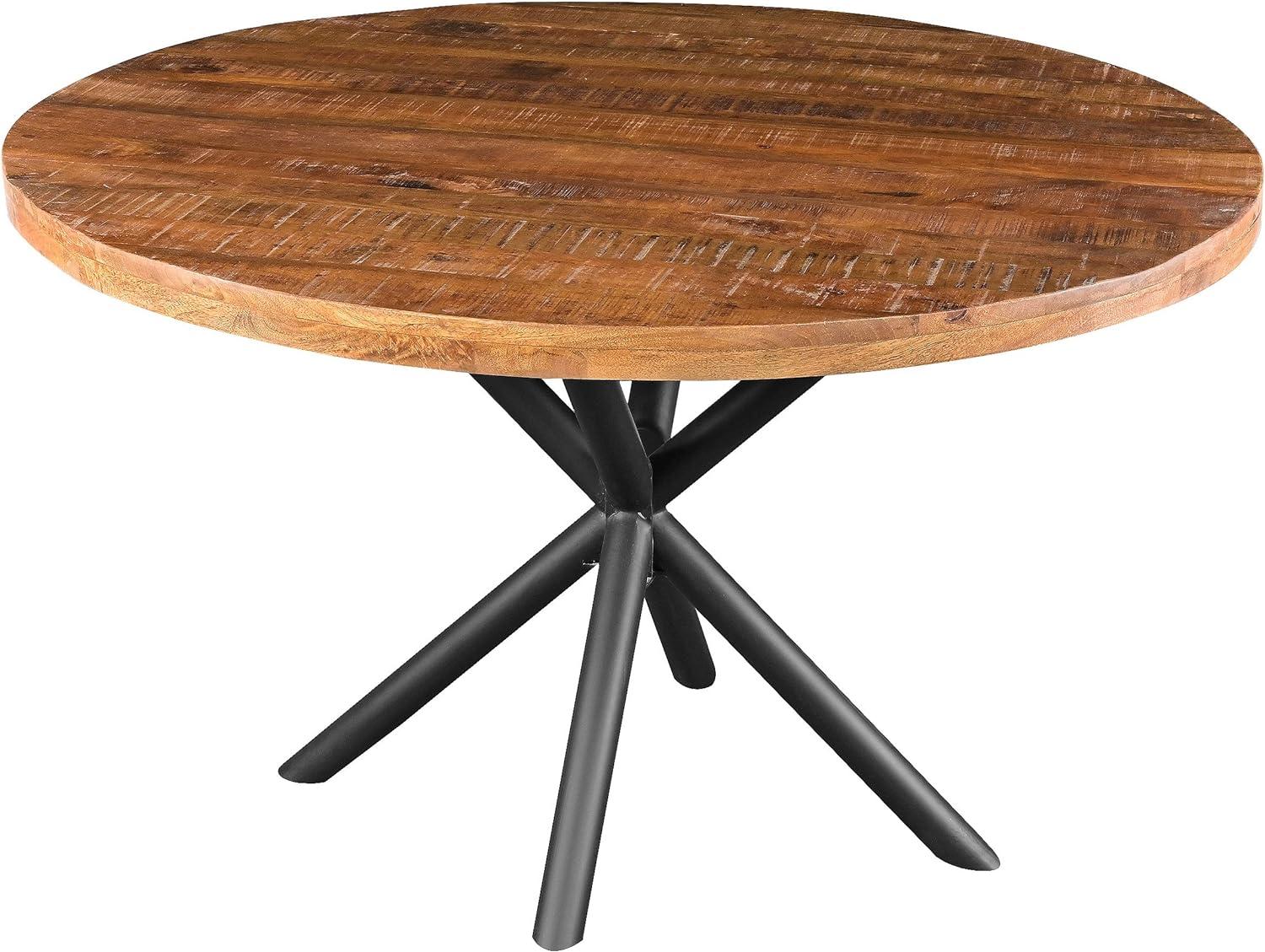 Rustic Farmhouse 48" Round Solid Mango Wood Dining Table with Iron Legs