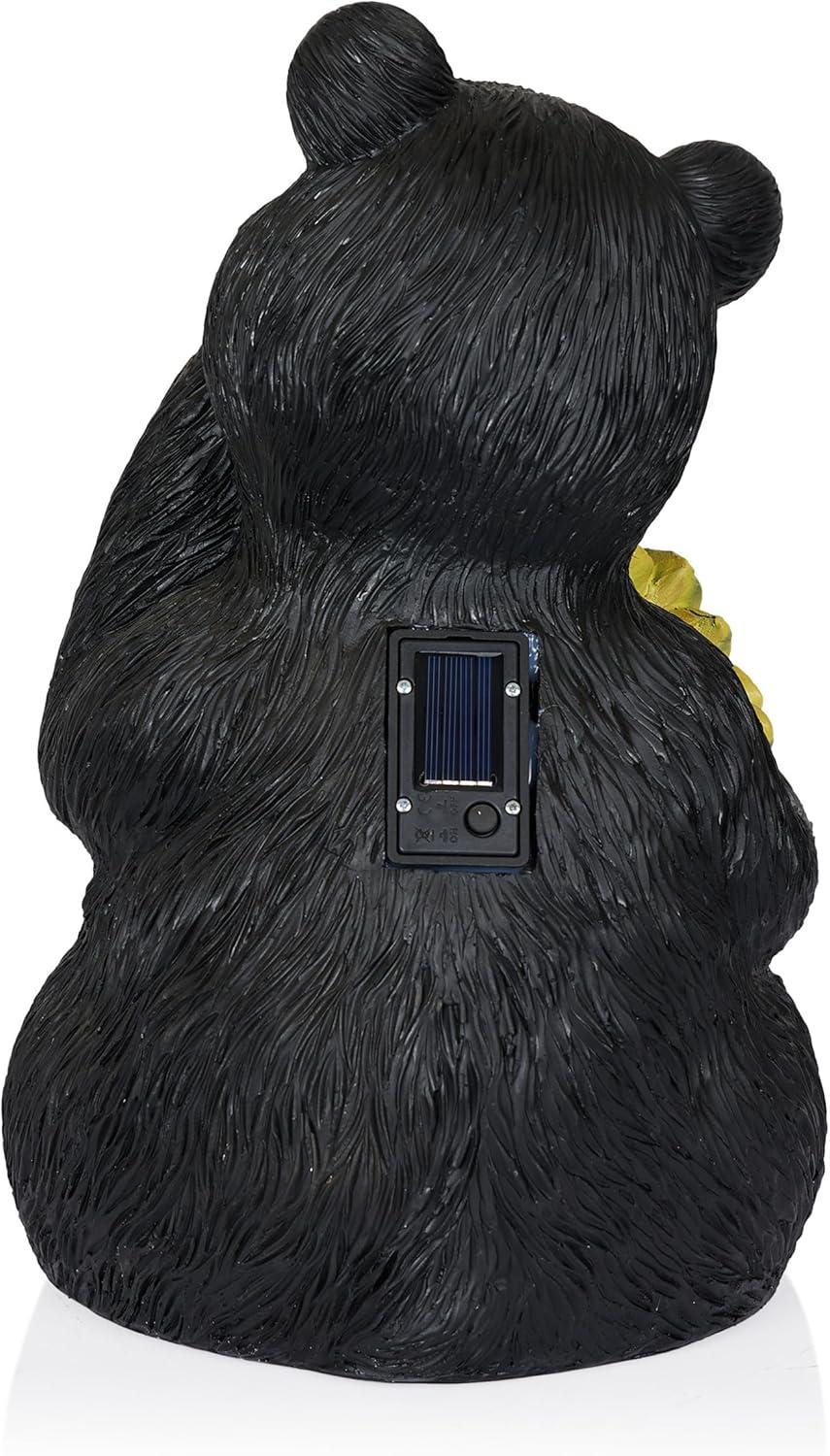 Alpine Corporation GXT520SLR-L Solar Powered Bear Statue with LED Sunflower for Outdoor Lawn and Yard Decoration, 16" H, Brown