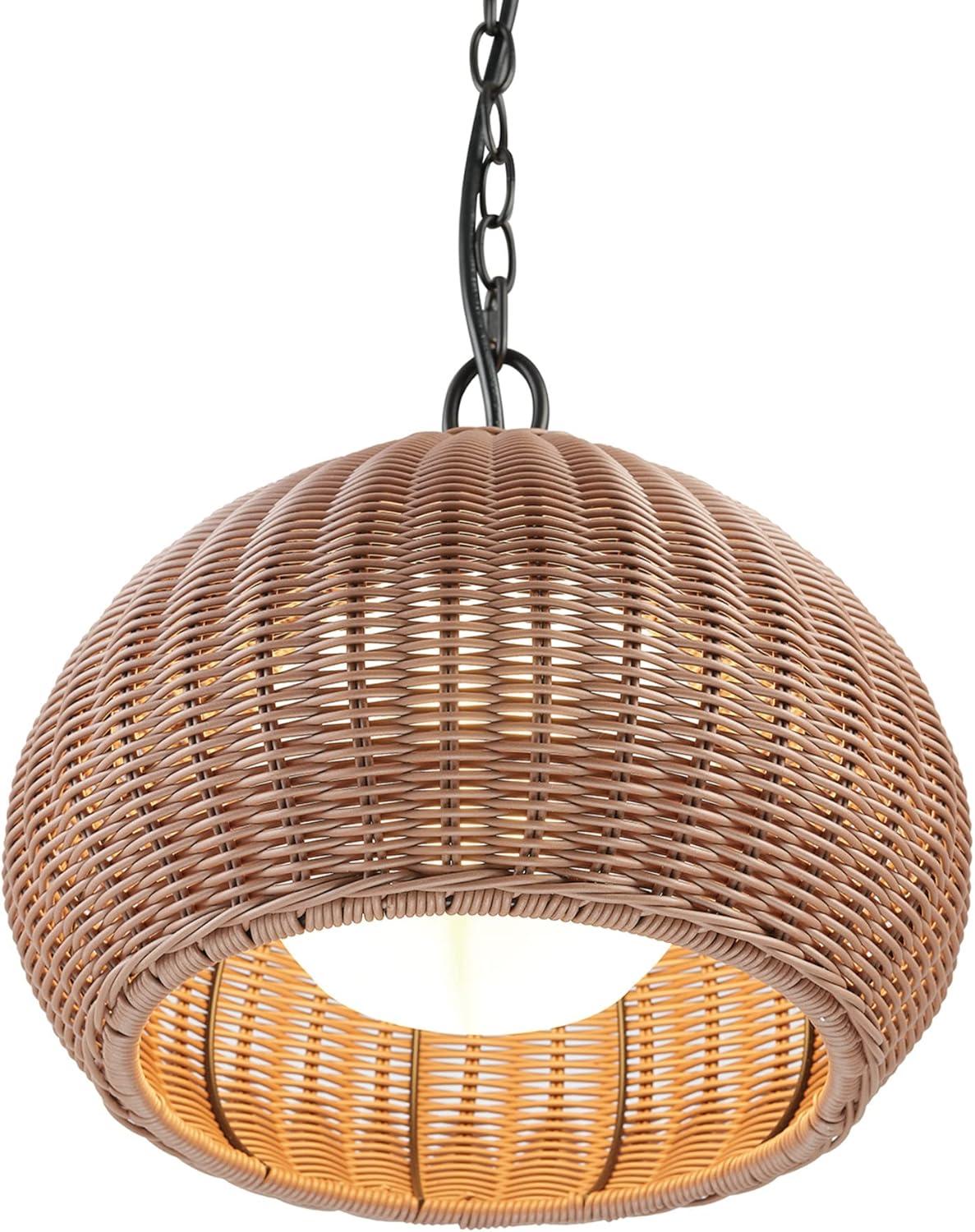 Bronze Rattan Shade Indoor/Outdoor Pendant Light