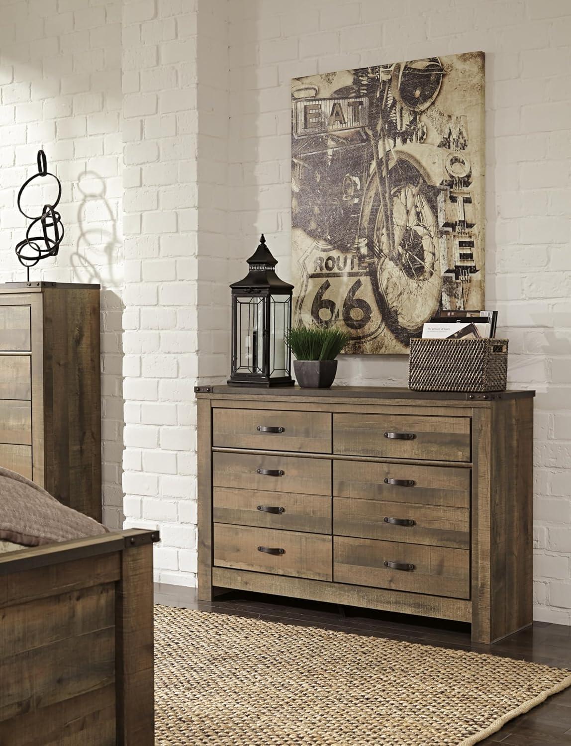 Trinell Rustic Brown 6-Drawer Dresser with Nailhead Trim